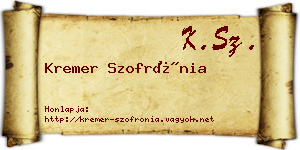 Kremer Szofrónia névjegykártya